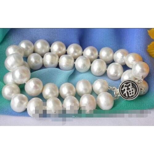 Free shipping z2835 2row 12mm round white freshwater pearl bracelet 925silver @^Noble style Natural