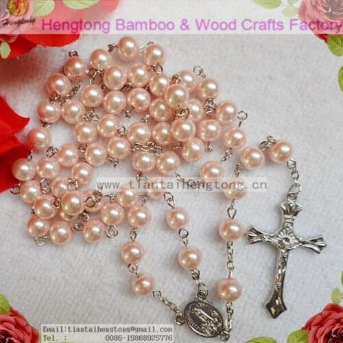 Free shipping 8mm glass Imitation pearl bead rosario,pearl rosary, pink bead rosary,glass faux pearl rosary