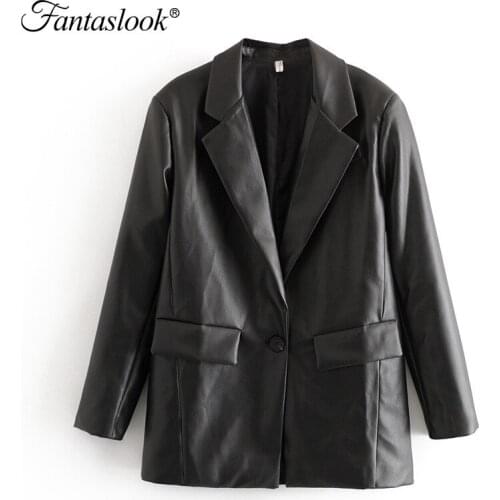 Women Fashion Office Blazer Autumn Single Breasted Pockets Coat Vintage Long Sleeved Chic Tops Loose Female Outerwear