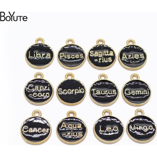 BoYuTe (12 Pieces/Set) Metal Alloy Black Enamel Zodiac Signs Charms Pendant Diy Hand Made Jewelry Accessories