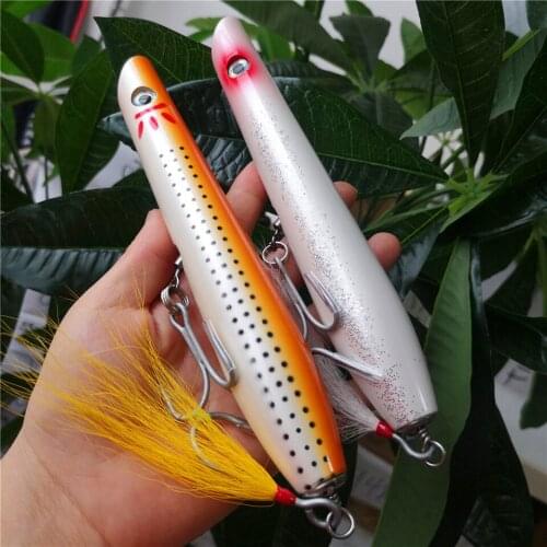 SWOLFY 2pcs/lot Wooden lure Stick bait Fishing VMC 4X strong hook 82g/18cm Topwater Tuna Trolling Lure wood lure