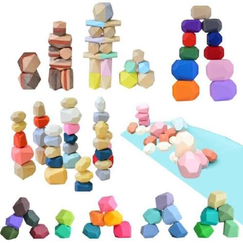 Montessori Color Cognition Wooden Silicone Stone Molding Nordic Ins Style Children Stacking High Building Blocks Educational Toy