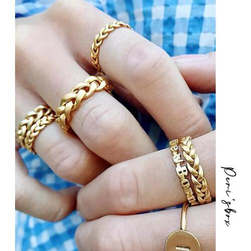 PerisBox Multi Sizes Matte Gold Silver Color Chain Rings for Women Braided Wheat Brass Finger Ring Minimalist Jewelry Wholesale