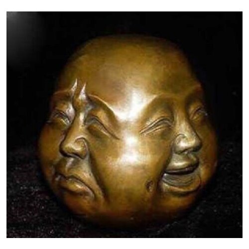 Collectibles Rare chinese tibet brass 4 faces buddha head statue Figures 5x6cm
