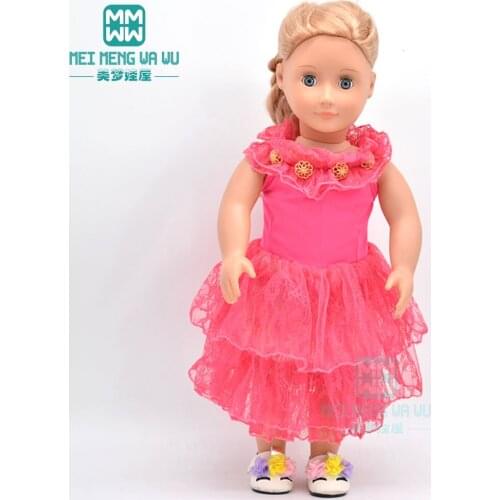 Dolls clothes for 45cm American doll accessories Rose red princess dress Lace gauze girl dress