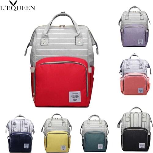 Lequeen Stripe splicing Mummy Bag Large Capacity Travel Nursing Bag Multiple Backpack Portable Nappy Bag Diaper Puerperal Bag