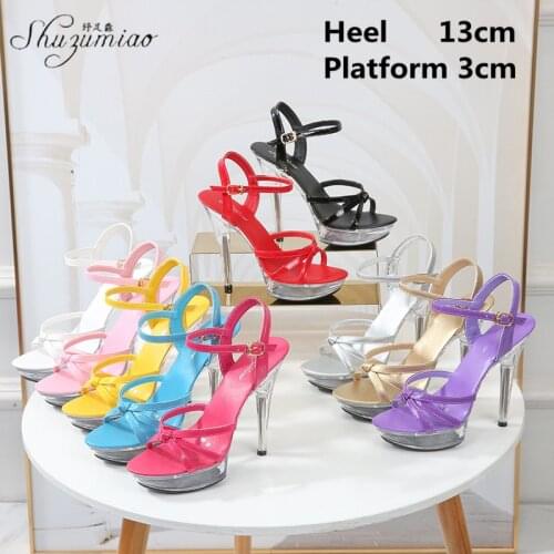 Summer Transparent Crystal Shoes Fish Mouth Sexy Nightclub Pole Dancing 13CM Super High Heel Sandals Large Size Womens Shoes