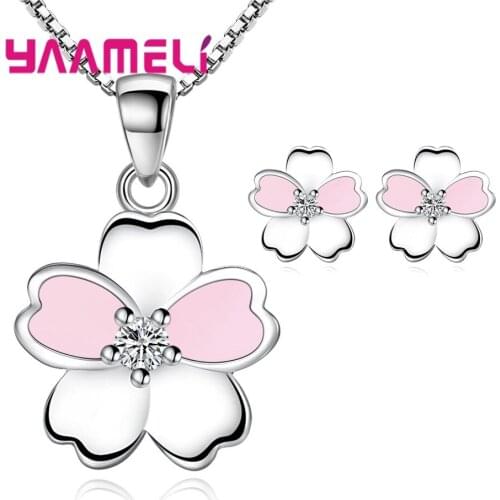 Top Selling New Trendy Women Gifts Jewelry Sets 925 Sterling Silver Sweet Flower Pendant Necklace Earrings for Party