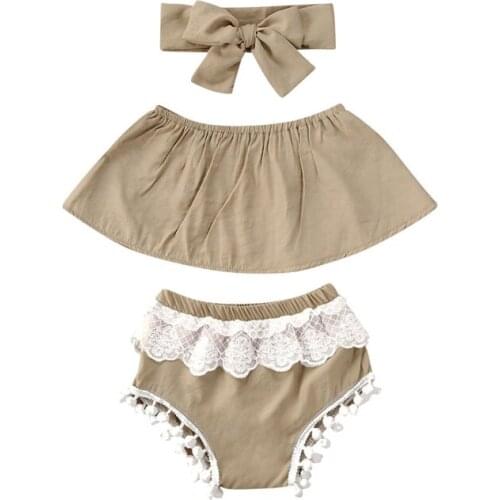 Fashion Newborn Kid Baby Girl Clothes Solid Sleeveless vest Tops+Lace Tassel Shorts Headband Summer 3PCS Outfit