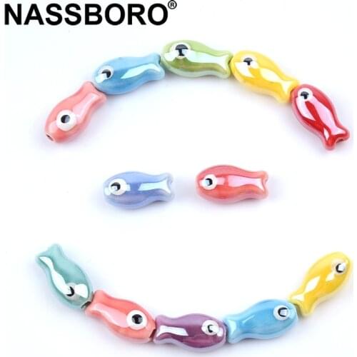 Fashion Fish Ceramic Beads for Jewelry Making Diy Hand Made Big Hole Loose Porcelain Bead Accesorios Crafts