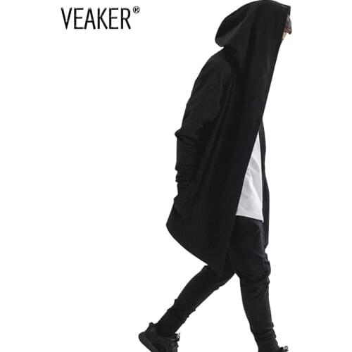 2019 Mens Hip Hop Hoodies Sweatshirts Men Black Mantle Cloak Hooded Gown Jacket Long Sleeve Coat Streetwear Hoodie Plus Size 3XL