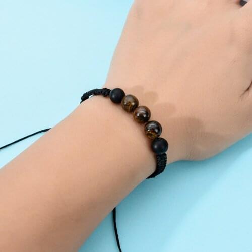 Set of 60 Pieces Tiger Eye Natural Stone Charms Braided Bracelet for Women Men Adjustable Black Rope Chain Couple Jewelry