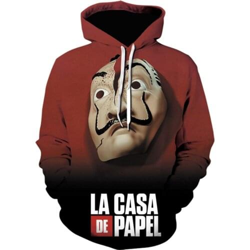 Novelty Hoodies Sweatshirts La casa de papel Money Heist House of Paper Men/Women Hip Hop Long Sleeve Hoodie 3D print Pullover
