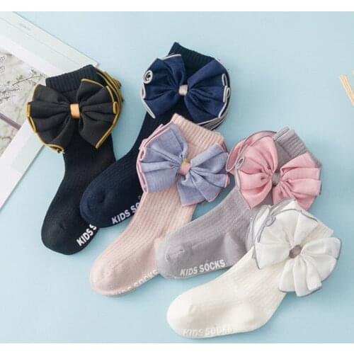 New European and American Baby Stockings Non-Slip Korean Fashion Hand-Sewn Fabric Big Bow Children Socks