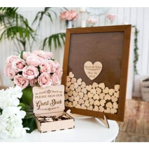 Personalized Mr&Mrs rustic wooden wedding engraved Alternative memory guestbooks with heart drop box top signature guest books