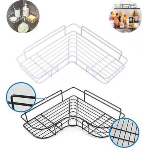 Bathroom Shelf Punch-Free Suction Cup Corner Stainless Steel Hollow Storage Shelf Firm Shower Kitchen Fitted Wall Organizer Rack