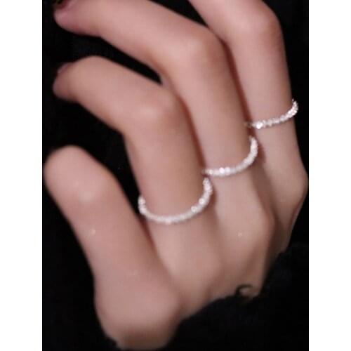 Simple Style Sterling Silver Sparkling Ring Simple Style Versatile Decorative Compact Index Finger Ring Women Fashion Jewelry