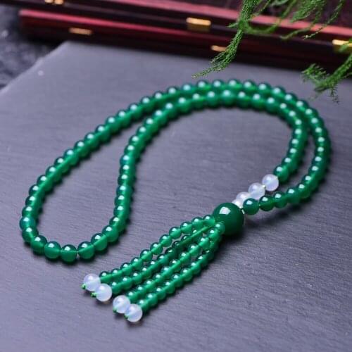QIANXU Green Agate Necklace Beaded Necklace Chalcedony Necklace Lucky Jewelry Jade Jewelry