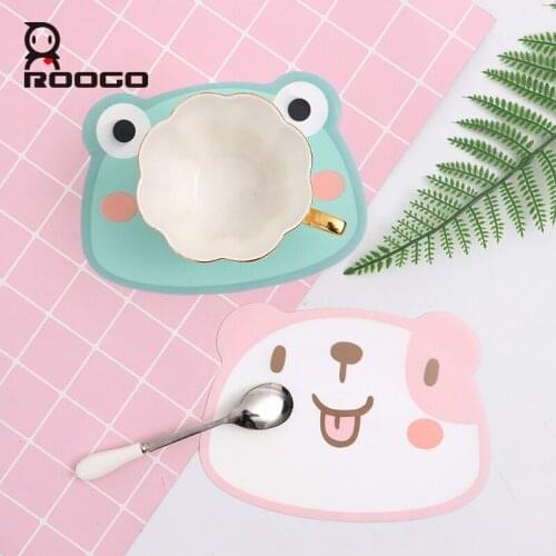 Roogo PVC Home Table Decoration Mats Cute Cup Pads Creative Cartoon Cup Coasters Animal Hot Pad Tea Drink Coaster Lovely