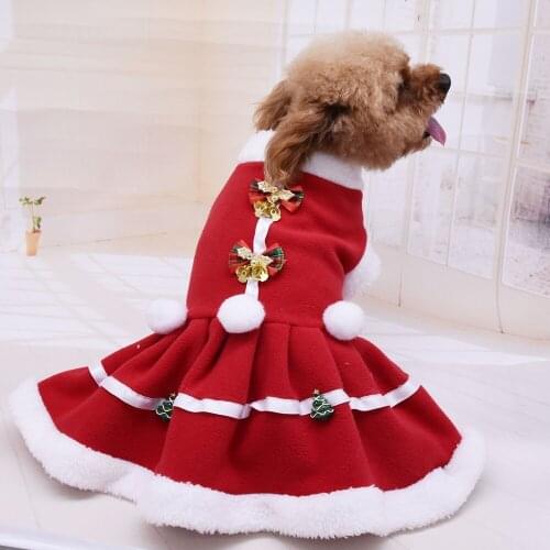 Christmas Pet Dog Coat Clothes Skirt Hoodie Double Fleece Winter Warm Clothing Dress for Dogs Puppy Holiday Festival Outfits