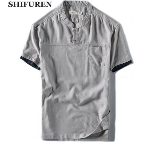 SHIFUREN Causal Cotton Linen Shirts Men Short Sleeve Breathable Summer New Male Shirts Tops Chinese Traditional Style Size M-4XL