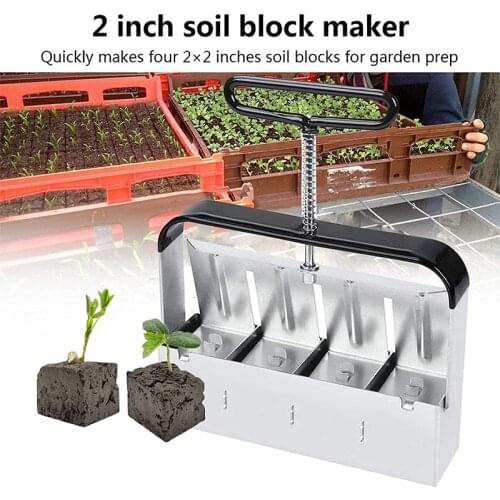 Manual Quad Soil Blocker 2" Soil Block Maker with Comfort Grip Handle Handheld Soil Blocking Tool for Seedlings Garden