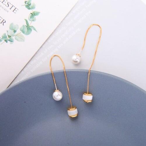 Imitation Pearl Ear Line Opal Threader Earring Gold Color Brass Drop Earrings 2021 New Fashion Jewelry Accessories For Women