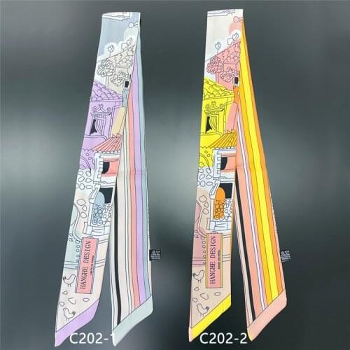 Cartoon bird house print womens scarf long narrow beach shawl tied bag scarf fashion ladies headband MR66