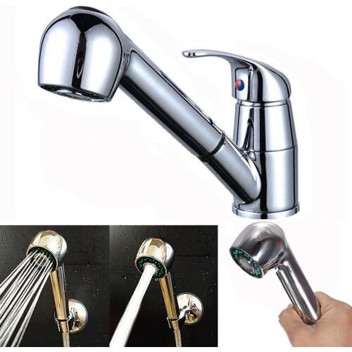 Sink Chrome Spout Faucets One Handle Mixer Tap Kitchen Bathroom Accessories Swivel Pull Out Spray Shower Faucet Dropshipping