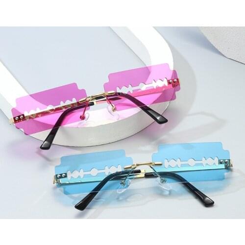 New Trendy Rimless Sunglasses Women Vintage Unique Hollow Steampunk Sunglasses Men Frameless Punk Glasses Shades UV400 Glasses