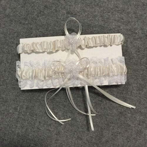 Bridal Accessories Wedding Garters Beading Lace Applique Bow Sexy Leg Garters 2pcs set for Women Thigh Ring Prom Garter 5215