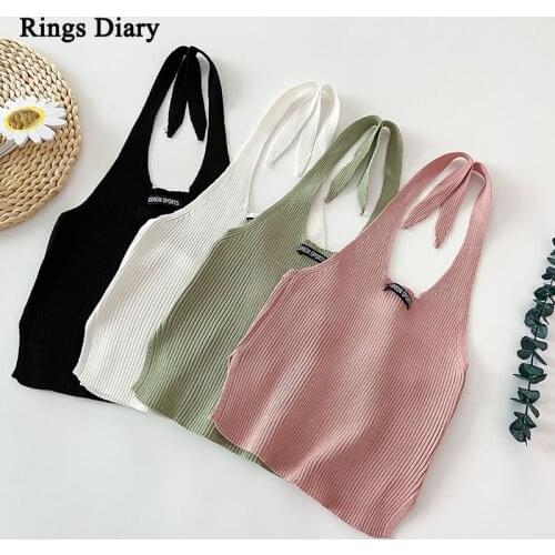 Rings Diary Sexy Sleeveless Halter Crop Tops Women 2021 Summer New Streetwear Fashion Backless Clubwear Night Bar Lady Tops