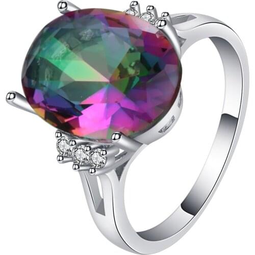 UFOORO Women Mysterious Party Jewelry 3CT Rainbow CZ Purple Silver Color Ring Size 6 7 8 9 10 Stone Gift Wholesale Drop shipping
