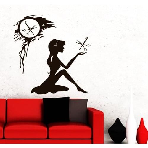 Salon Girls Makeup Scissor Combs Vinyl Wall Decals Window Doors Home Fashion Art Decoration Muuasticker Salon Wallpaper W-975
