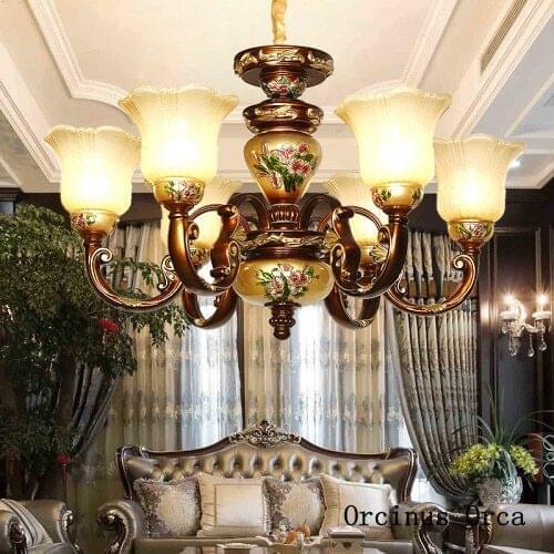 European style vintage resin chandelier cartoon dining room bedroom luxury creative carved led Chandelier free shipping