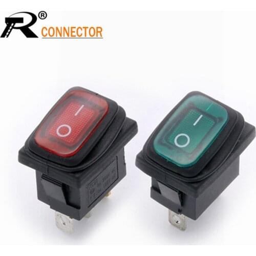 Waterproof KCD1 Rocker Switch 3pin 2 position power supply green / red with Light and black without Light silver contact