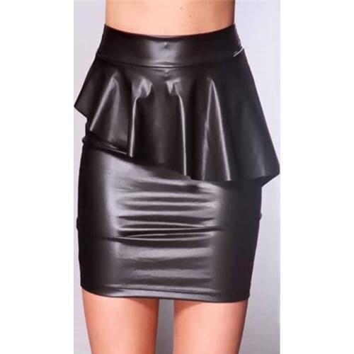 Women Pu Leather Skirt Mini Streetwear Casual Office Work Wear Bodycon Pencil Skirt High Waist Short Skirts Women Jupe