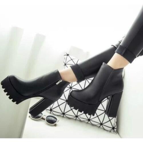 2020 Drop Shipping Sexy Ultra High Heels Shoes Woman Female Round Toe Boots Thick Heel Platform Women Shoes Leather Ankle Boots