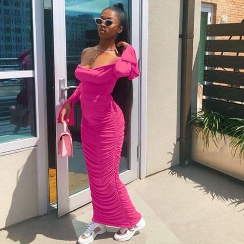 Femme Off Shoulder Sexy Backless Bandage Pleated Matching Flared Sleeve Maxi Dress Evening Party Club Stacked Long Dress Women