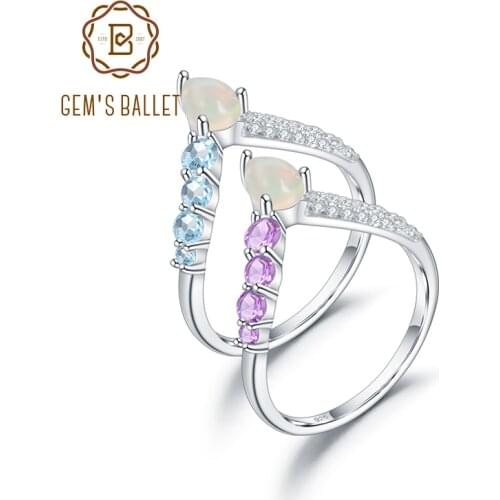 GEMS BALLET 925 Sterling Silver Rings Crown Princess for Women Jewelry Natural African Opal Topaz Amethyst Gemstones Stack Ring