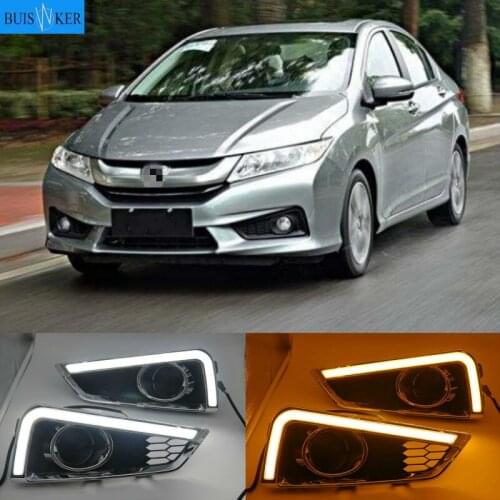 1set Car LED For Honda City 2015 2016 With Yellow Turning Function yellow car styling Daytime Running Light DRL