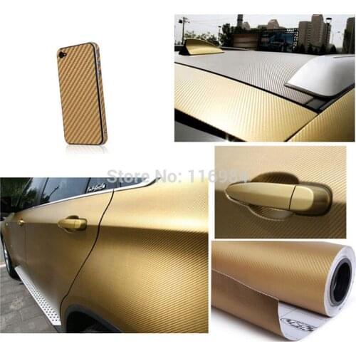 1pcs x 127mm x 30CM 3D Gold Carbon Fiber Vinyl Car DIY Wrap Sheet Roll Film Sticker Decal
