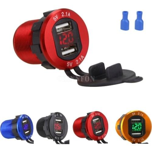 100Pcs/Lot Aluminum 4.2A Dual Port USB Charger Power Outlet Adapter With LED Digital Voltmeter for Phones Ipad GPS Car Moto ATV