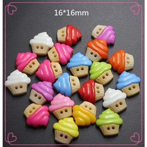 100PCS Cute Mix Colors Dessert Ice-cream shape flatback plastic buttons 2 holes Sewing children Buttons,16*16mm