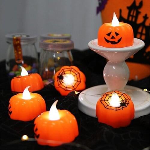12pcs Pumpkin Candle Lights Halloween LED Candles Tea Lights Windproof Candle Lamp Party Decorations for Bar Table Decor