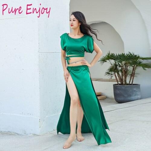 2 Piece Belly Dance Costume Exercise Clothes Adult Oriental Performance Practice Dance Wear Suit Imitation Silk