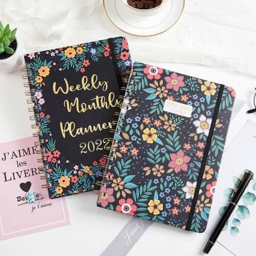 2022 Calendar Notebook Journal Schedule Gold Coil Notebook Loose Leaf Calendar Book Kawaii Stationery Office Supplies