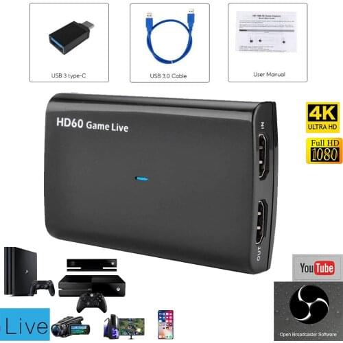4K 30HZ Loop Out HDMI-compatible to USB 3.0 1080P 60FPS Video Capture Card Grabber For XBOX PS4 Game Camera Live Streaming