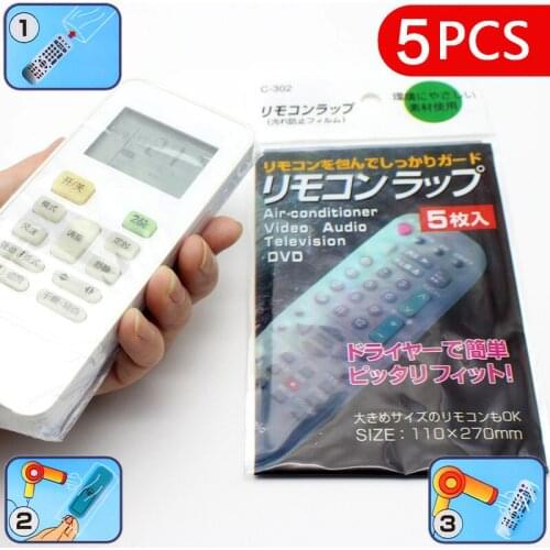 5Pcs Dust Proof Waterproof Heat Shrink Film Remote Cover Clear Video TV Air Condition Remote Cover Case Storage Bags Protector