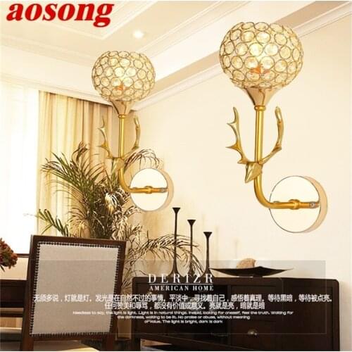 AOSONG Wall Lamps Contemporary Creative LED Gold Sconces Crystal Lights Indoor For Home Bedroom